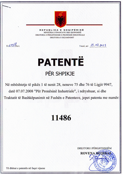 Yurtdışı Patent ile tescillendi...