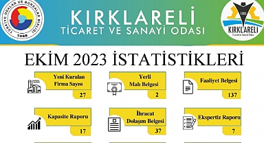Kırklareli Ticaret ve Sanayi Odası, Ekim ayı istatistikleri