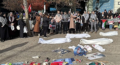 Edirne ve Tekirdağ'da İsrail protestosu; çocuk ölümleri canlandırıldı