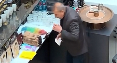 Edirne'de işletmecinin fincanları tükürerek temizlediği anlar, kamerada