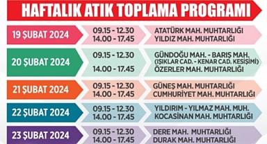 Haftalık Atık Toplama Programı Yayınlandı