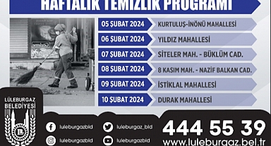 Lüleburgaz Belediyesi Haftalık Temizlik Programını Duyurdu