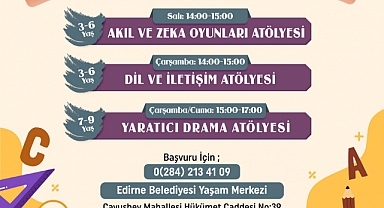 Edirne Belediyesi'nden Çocuklar İçin Ücretsiz Atölye Etkinlikleri