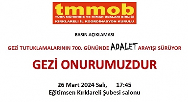 TMMOB Kırklareli İl Koordinasyon Kurulu, GEZİ Tutuklamalarını Hatırlatacak