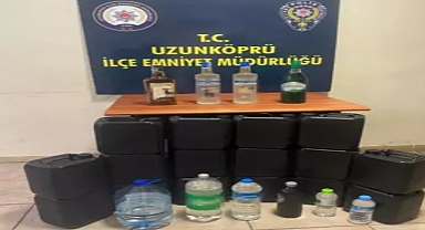 Edirne'de bir iş yerinde 64 litre etil alkol ele geçirildi