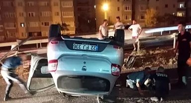 Keşan'da takla atan otomobilin alkollü sürücüsü yaralandı