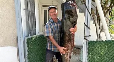 Meriç Nehri’nde 2 metrelik yayın balığı yakaladı