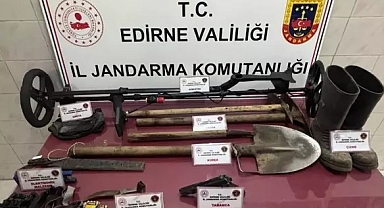 Edirne’de kaçak define kazısı yapan 2 kişi suçüstü yakalandı
