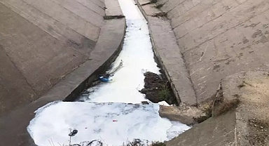 Tekirdağ'da atıkların karıştığı dere beyaz aktı