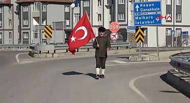 Şehitler için İstanbul'dan Çanakkale'ye yürüyen gazi torunu Edirne'ye ulaştı