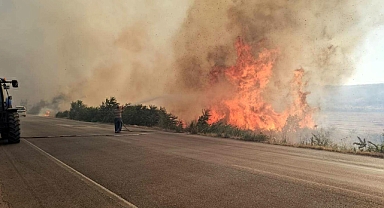 Edirne’de anız yangını; Hamzabeyli Sınır Kapısı’na giden yol ulaşıma kapatıldı