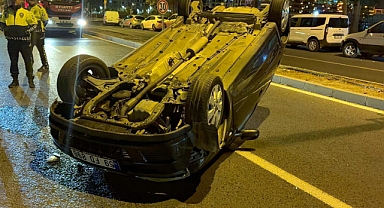 Takla atan otomobilden sürücü, yara almadan çıktı