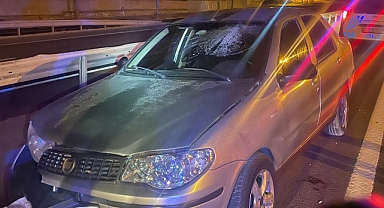 Ters yönde giderken refüje çarpan otomobilin alkollü sürücüsü yaralandı