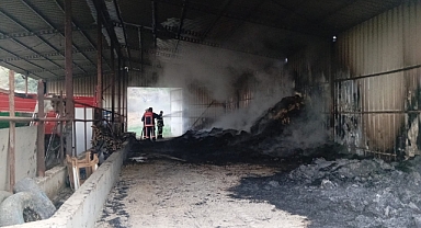 Depodaki 1000 saman balyası ve tarım aletleri yandı