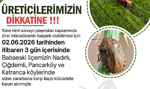 Babaeski’de Süne Zararlısına Karşı İlaçlı Mücadele Başlıyor