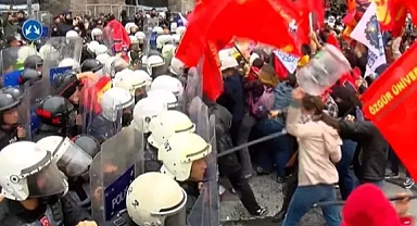 Eylemciler polise damacana ile vurdu